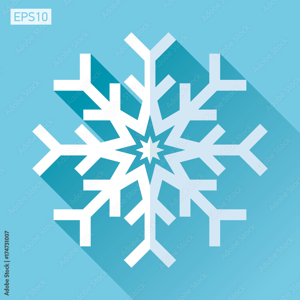 Poster snowflake icon in flat style on color background. vector winter design element for you christmas pro