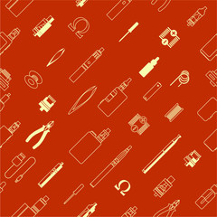 vape patterns of e cigarette icons set, e liquid, vape devices and tools, vaping seamless background. 