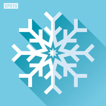 Snowflake icon in flat style on color background. Vector winter design element for you Christmas project