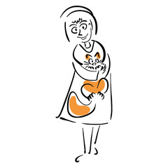 Girl holds ginger cat