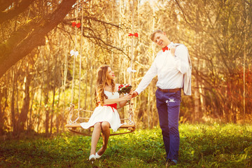 Fototapeta premium Stylish couple in love portrait, Newlywed husband and wife havin