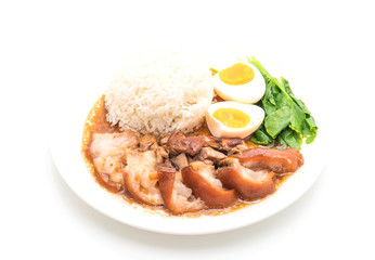Stewed pork leg with rice and vegetable