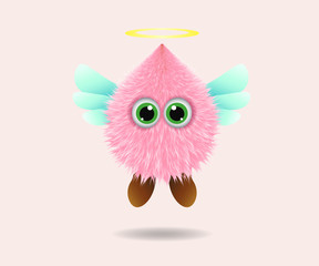 cartoon pink cute monster fur angel - vector Illustration