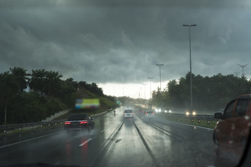 Raining on the highway