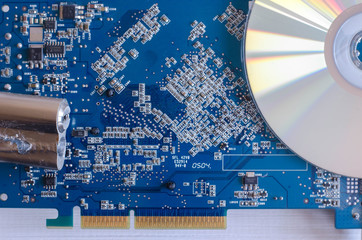 The abstract image of the technician repairing inside of hard disk drive by screwdriver. the concept of data, hardware, technician and technology.