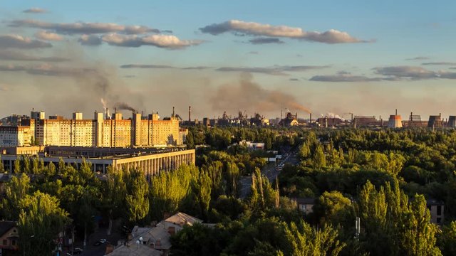 Time lapse of atmosphere pollution next to residential building