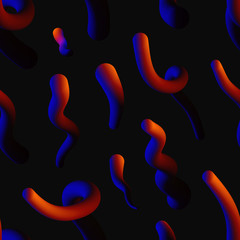 Vector realistic isolated seamless pattern of abstract fluid liquid lava lamp shapes for decoration and covering on the black background.