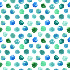 Polka dot seamless pattern. Hand drawn watercolor texture.