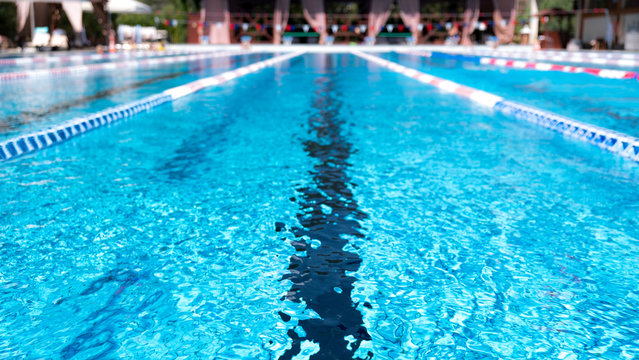 Lane swimming pool. Closeup of the row of lanes in the swimming pool