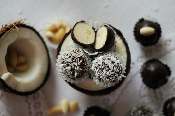 Sliced raw energy balls with coconut, christmas healthy sweets