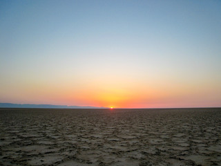 Sunset in the desert of the UAE in the suburbs of Dubai