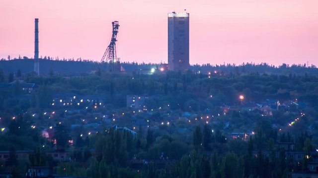 Mine head frame of concrete day to night time lapse