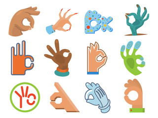 Ok hand human sign okey yes agreement signal vector illustration