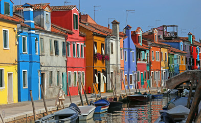 very colorful houses on the island of Burano in Venice in northe