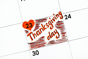 Reminder Thanksgiving day in calendar.