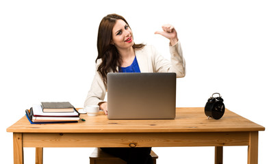 Business woman working with her laptop and proud of herself