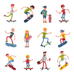Fototapeta na wymiar Young skateboarder active people sport extreme active skateboarding urban jumping tricks vector illustration.