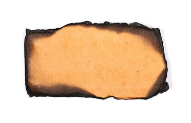 Old burning brown cardboard isolated on white background