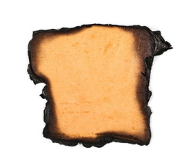 Old burning brown cardboard isolated on white background