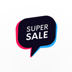 Super sale discount promo banner. Retro bubble with special offer tittle. Promotional trendy sticker.