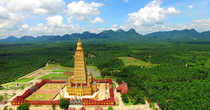 scenic view the tiered golden pagoda at Bang Tong temple
aerial photography the highest golden pagoda in Thailand at Bang Tong temple Krabi province south of Thailand