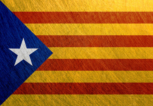 Catalonia flag metal vintage; retro; scratched; steel; background. Blue estelada