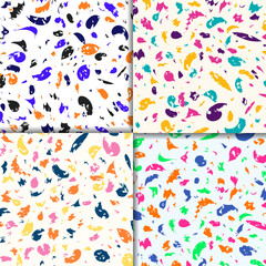 Set of colorful terrazzo seamless patterns. Colorful confetti backdrops.