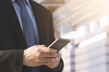 close up of businessman using telephone. or Business man Contact Customer.