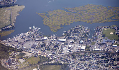 Aerial view of Island Park neighborhood of Long Island, New York,