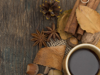 cup of coffee in autumn arrangement