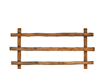 Brown timber fence or decorative wooden fence isolated on white background. Object with clipping...