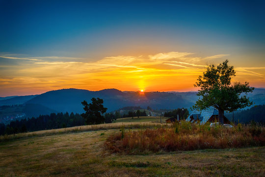 Sunrise on mountain Zlatar in Serbia
