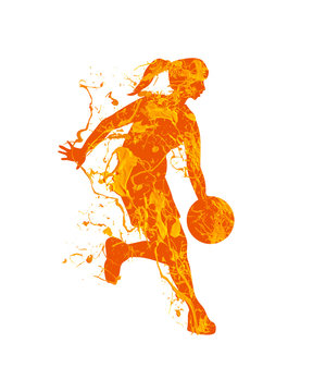 Woman basketball player. Vector splash paint