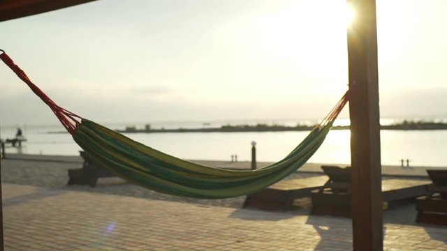 Empty gamak at sunny beach sunset rapid slow motion 
