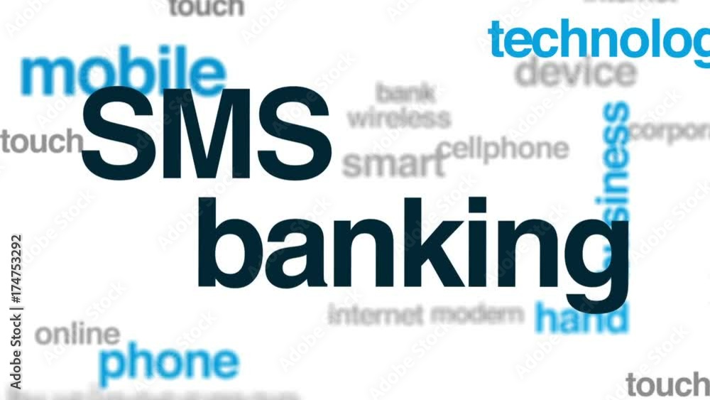Poster sms banking animated word cloud, text design animation.