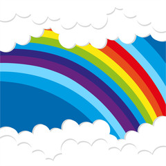 Obraz premium Rainbow background with fluffy clouds