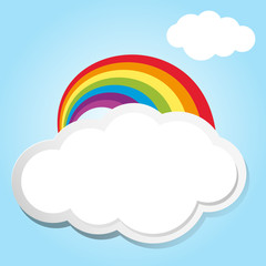 Rainbow and clouds in blue sky