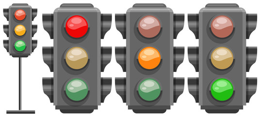 Different colors of traffic lights