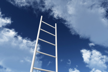 ladders reaching into a blue sky. Growth, future, development concept. 3D Rendering