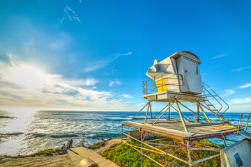 Lifeguard hut in La Jolla beach in San Diego