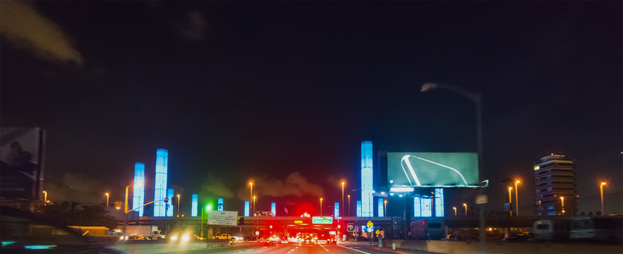 Driving through LAX pylons at night