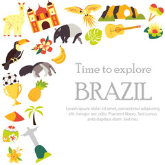 Tourist background welcome to Brazil with different elements and landmarks.
