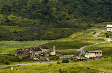 Amazing view with old buildings near Lanslebourg-Mont-Cenis (Savoie, Auvergne-Rhone-Alps),Col du...