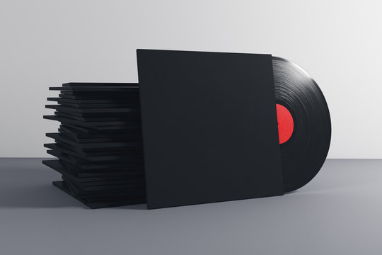 Stack of black vinyl cases