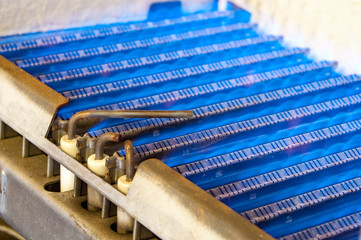 Working gas water heater inside.