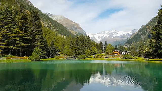 Gressoney Saint Jean, Aosta Valley, Italy. Lake Gover and Monte Rosa