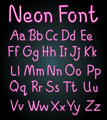 Neon font design for English alphabets