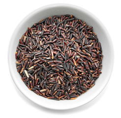 Bowl with wild rice on white background