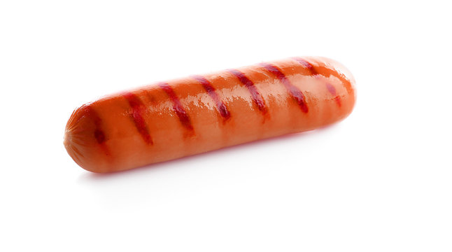 Delicious grilled sausage on white background