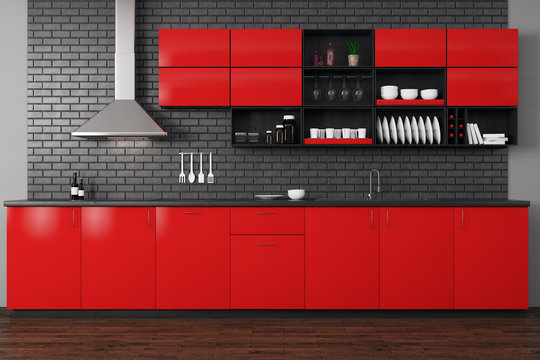 Red Kitchen Cabinets Images – Browse 6,653 Stock Photos, Vectors, and Video